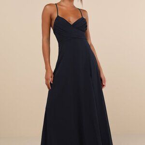 Lulus Event Ready Navy Blue Backless Lace-up Maxi Dress - Size XS